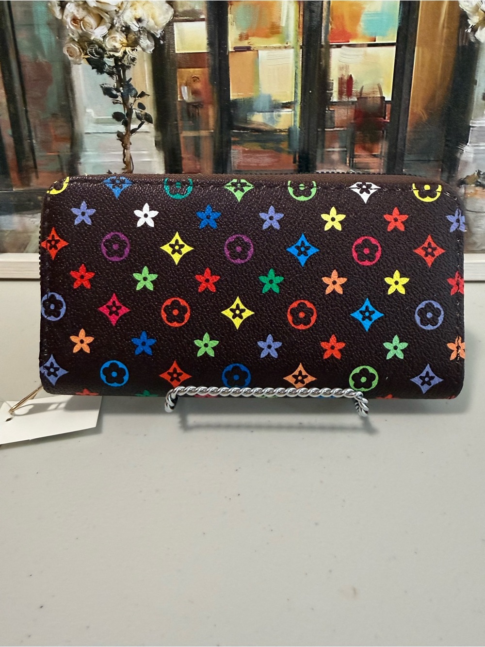 Non Branded Brown Wallet with Multicolor Monogram